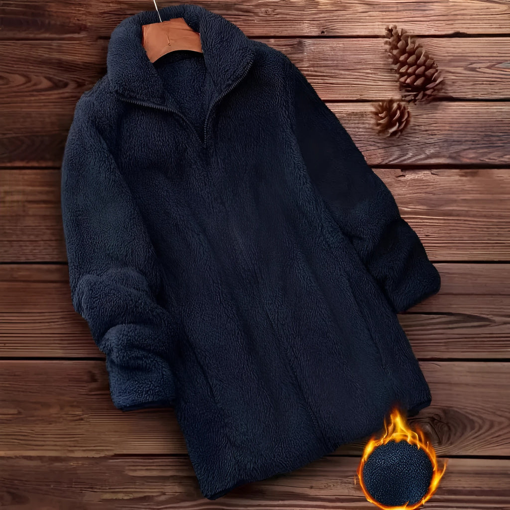 Double-sided fleece-lined jacket in black, navy blue, or khaki colour