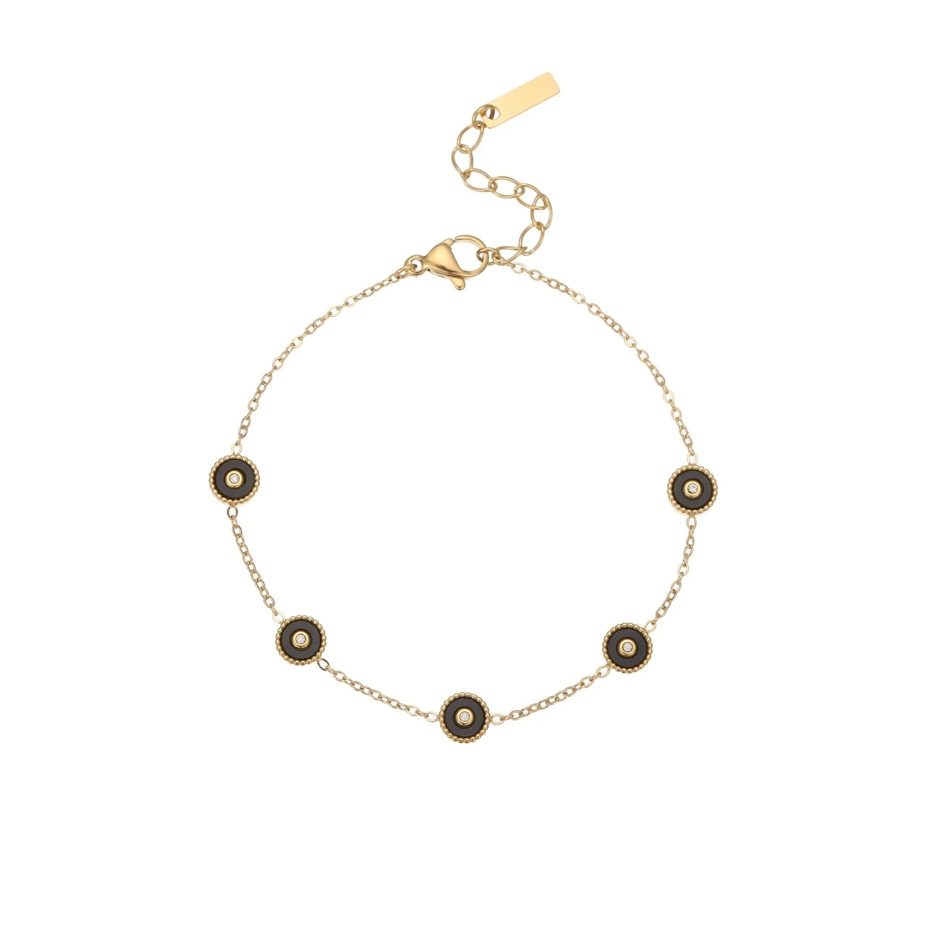 Stainless steel bracelet and necklace set with 18K gold plating and geometric fritillary design