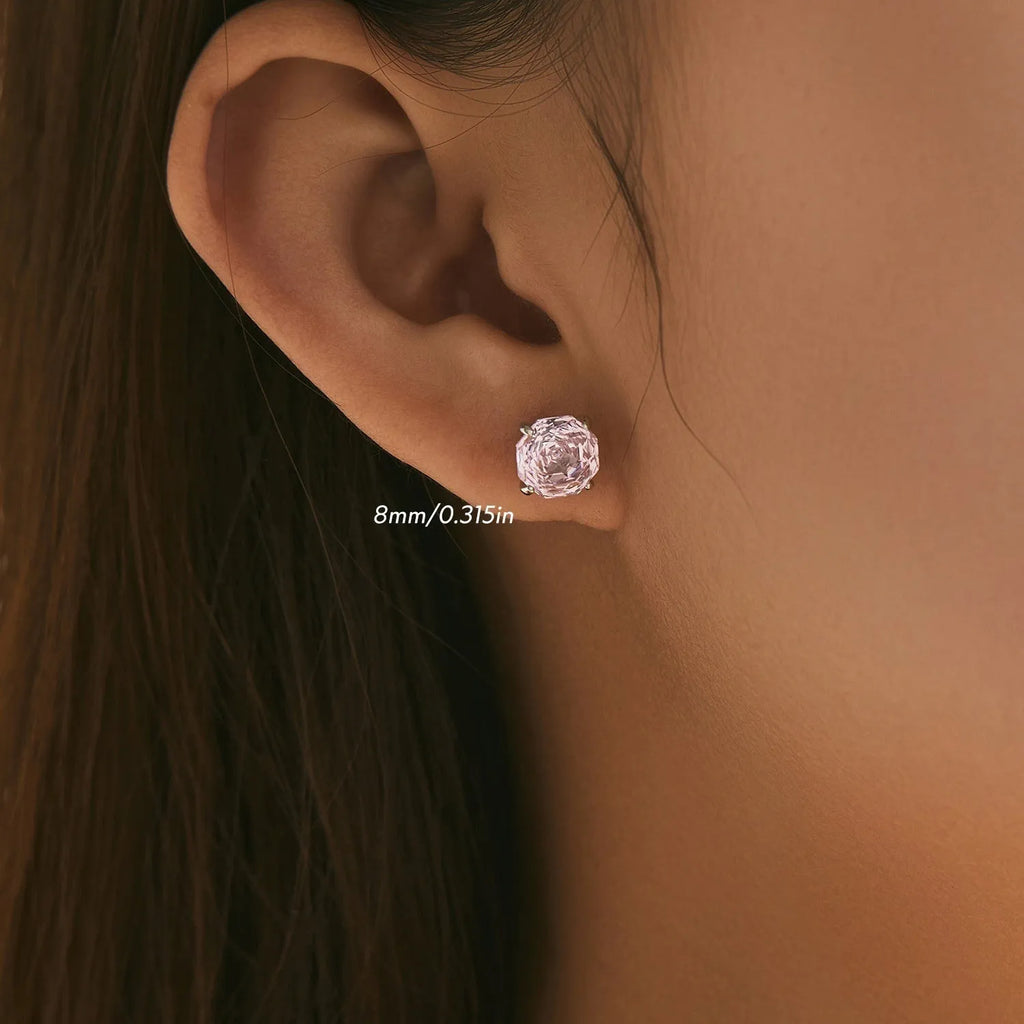 S925 sterling silver rose stud earrings in 6mm and 8mm pink floral designs