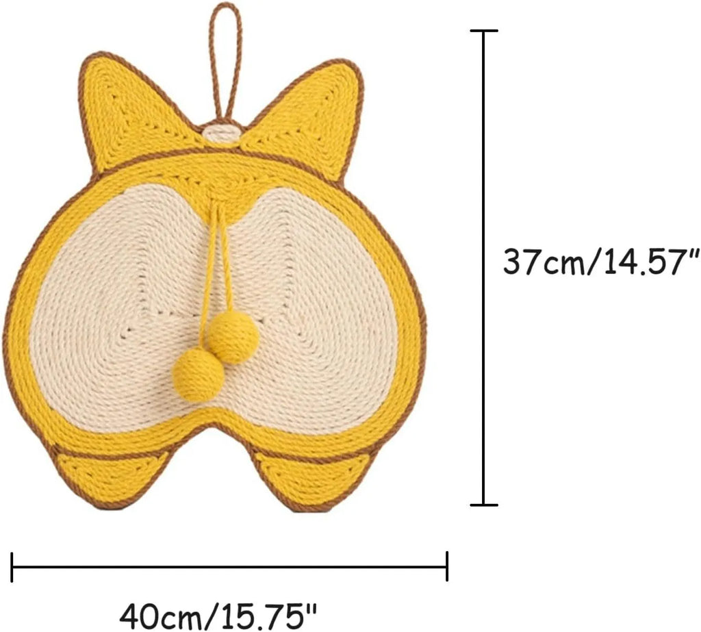 Yellow Corgi design cat scratching pad with sisal surface and anti-slip base