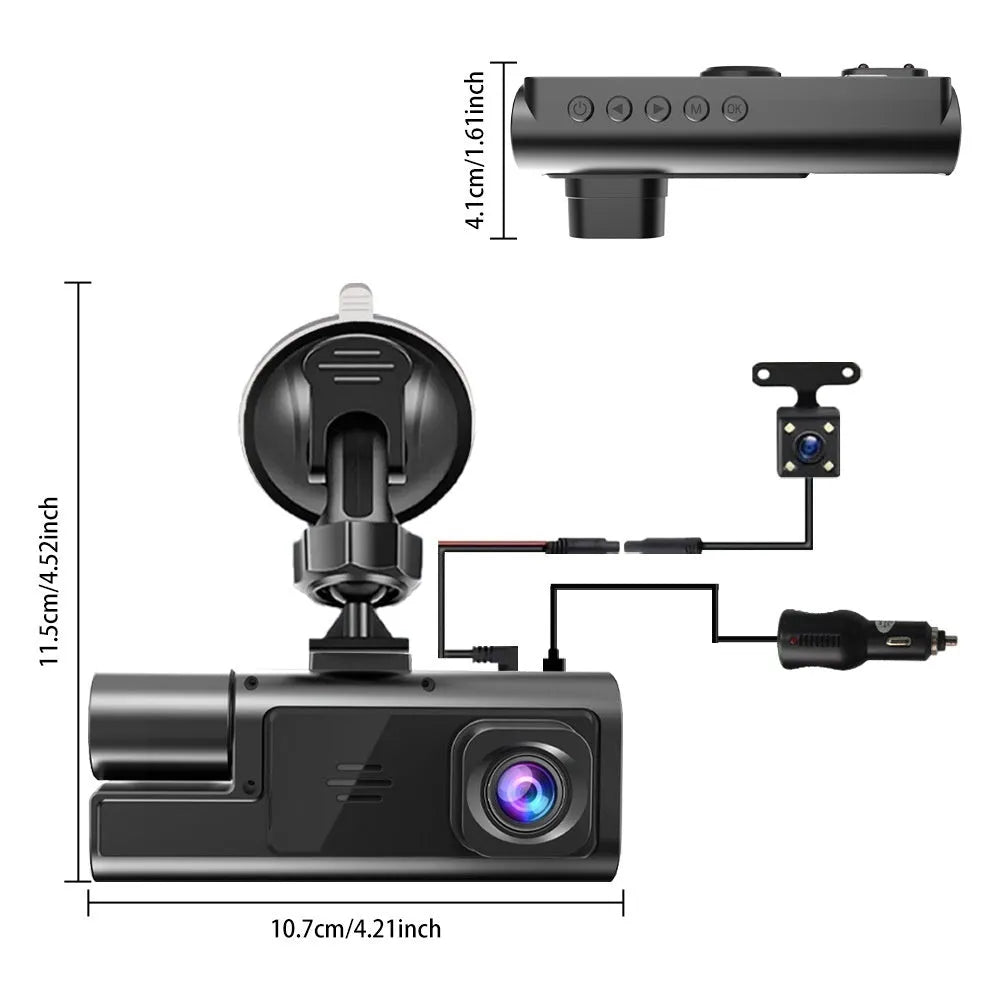 WiFi car dash cam with front and rear recording capability and 2.0-inch screen