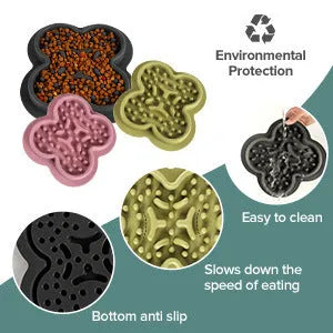 Rectangular silicone pet licking pad with textured surface, shown in colour options.