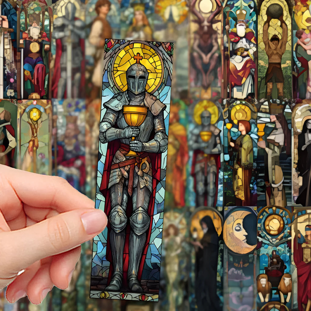 Set of 30 painted glass tarot design paper bookmarks in cute homemade style