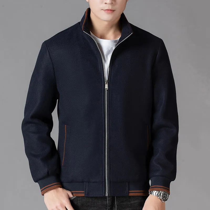 Men's grey sports-style fleece jacket with long sleeves and pockets on a hanger.