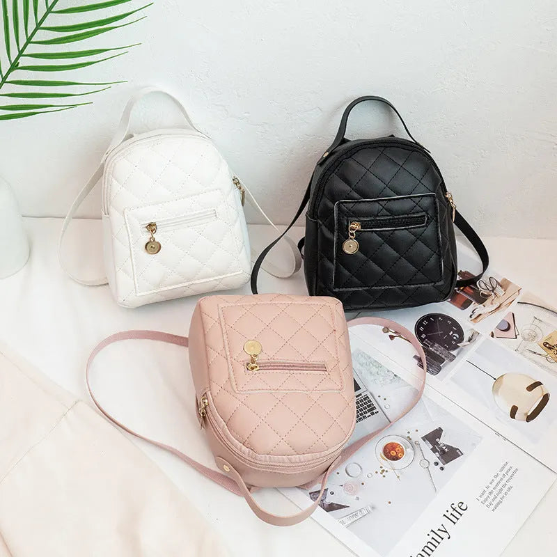 Girls' Korean style embroidered hard case backpack in black, pink and white colours with square shape