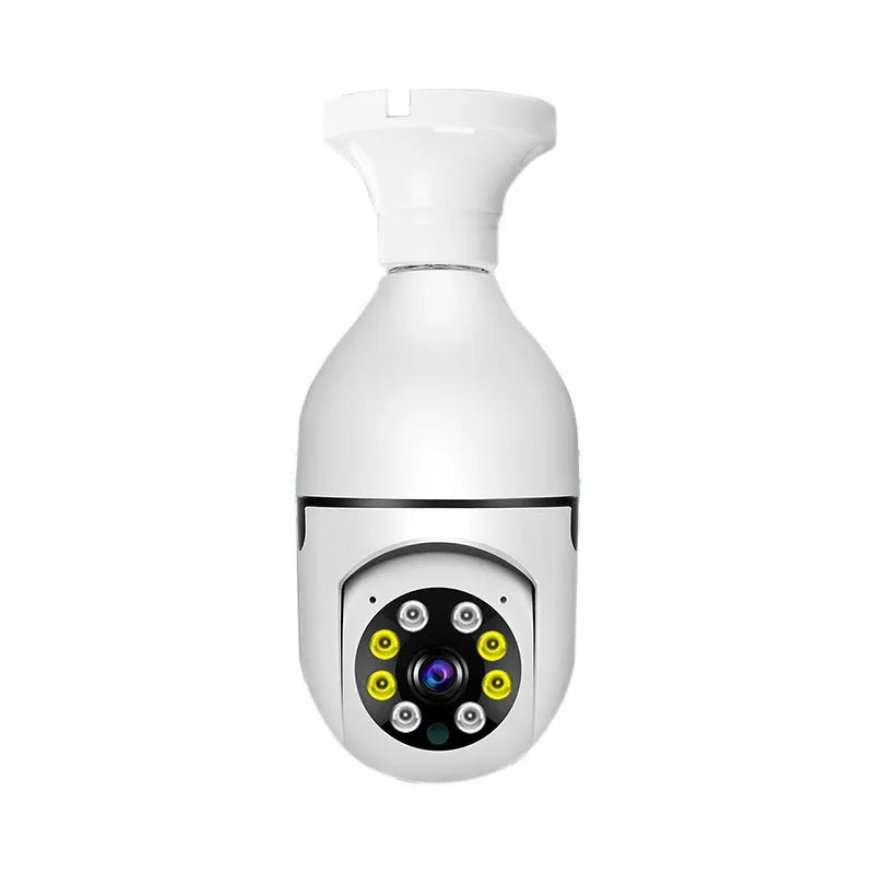 Wireless bulb security camera with metal and plastic housing, measuring 5cm by 12cm.