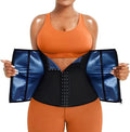 Adjustable neoprene belly band for abdominal support shown in blue and silver colours.