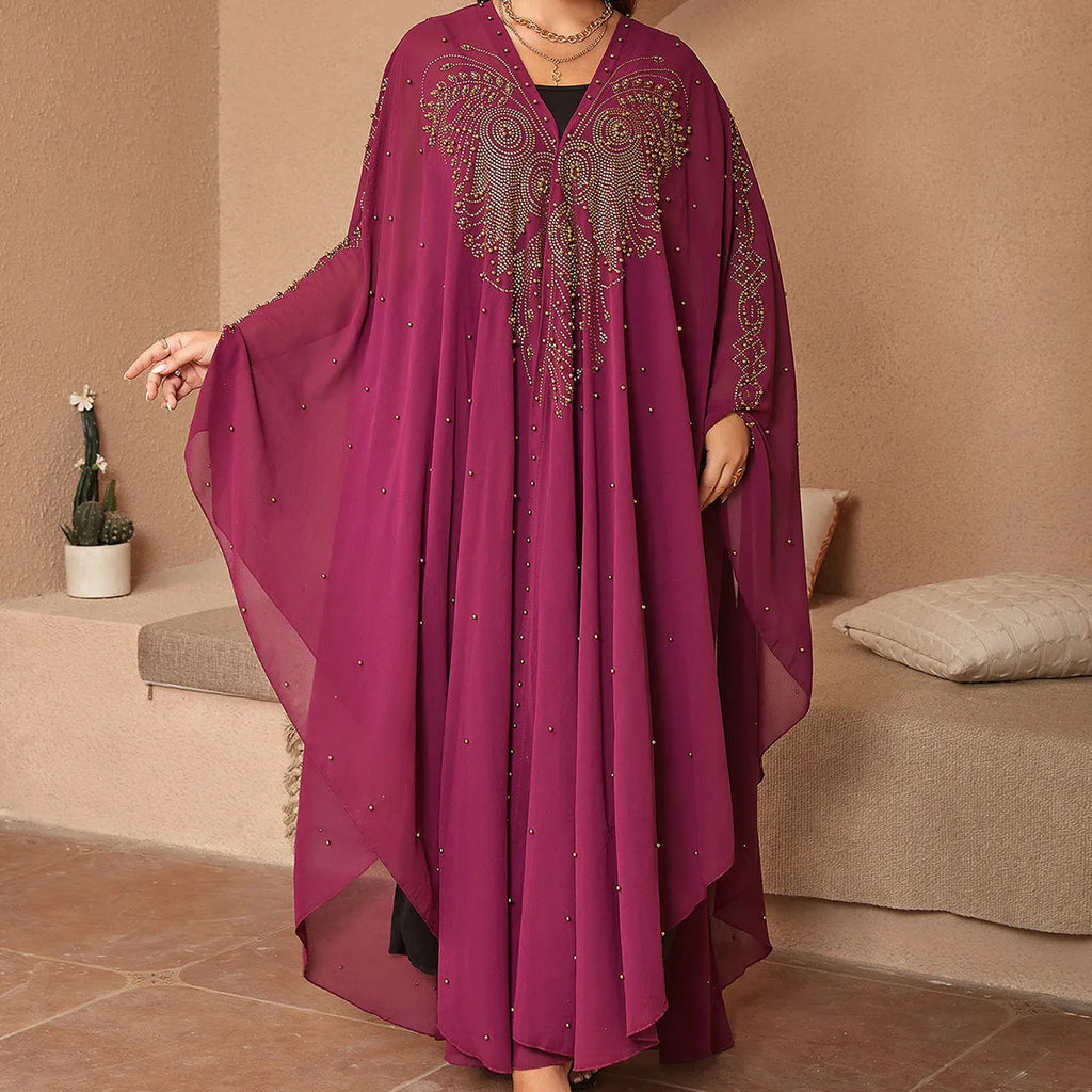 Muslim style chiffon shawl with rhinestone beading in multiple colour options