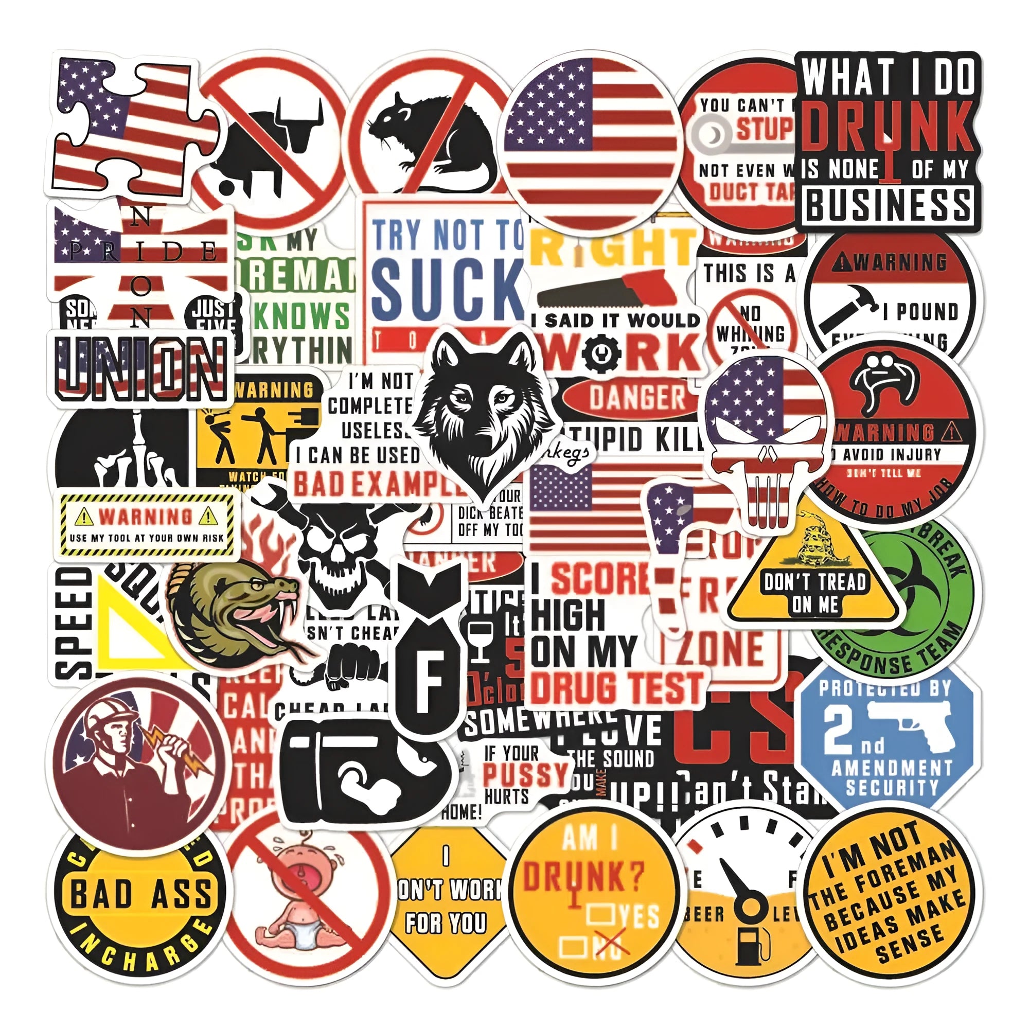 Waterproof personalised helmet stickers pack with bright film coating and warning slogans