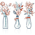Three metal flowers wall art pieces with colour vase designs for country farmhouse bathroom decoration