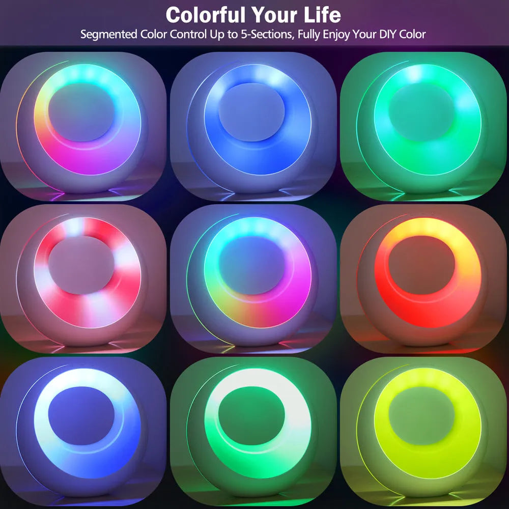 Small creative touch RGB colour changing desk lamp with remote control on a wooden surface