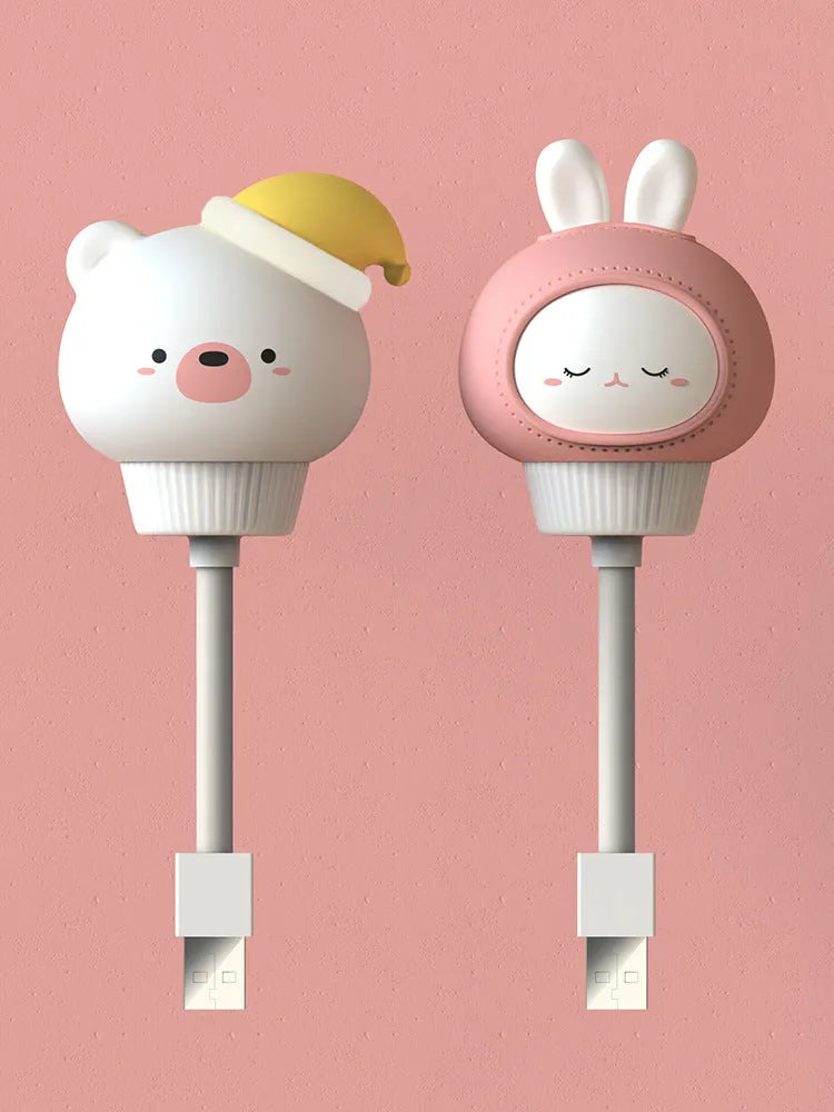 USB portable LED night light with cartoon animal design in bear or rabbit shape