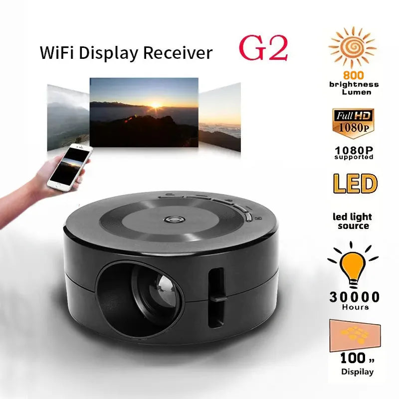 Portable black plastic USB wired same-screen mobile phone projector with 1080p resolution