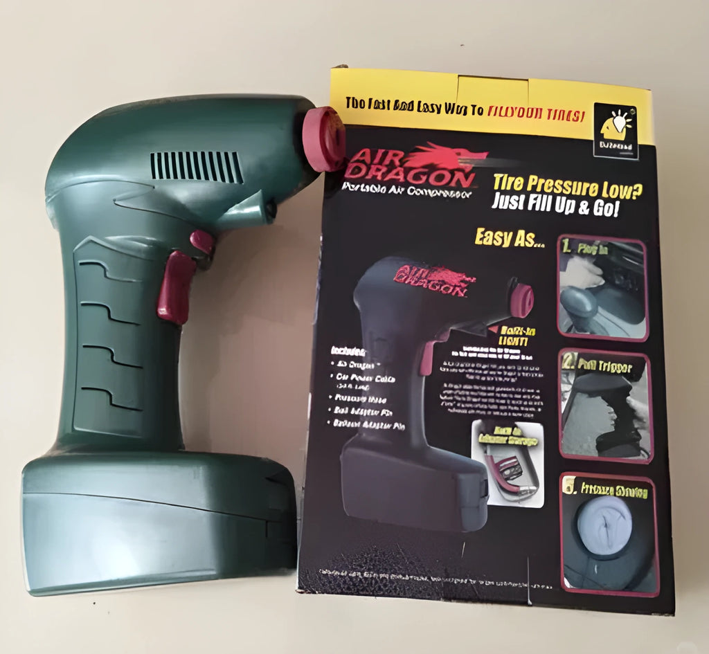 Portable electric car air pump with 12V plug for tyre inflation