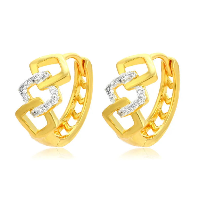 Gold geometric hollow-out clip-on earrings for women with alloy construction