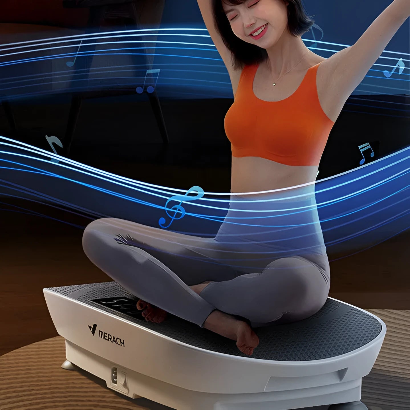 Grey portable vibration power plate fitness platform with Bluetooth connectivity for home workouts