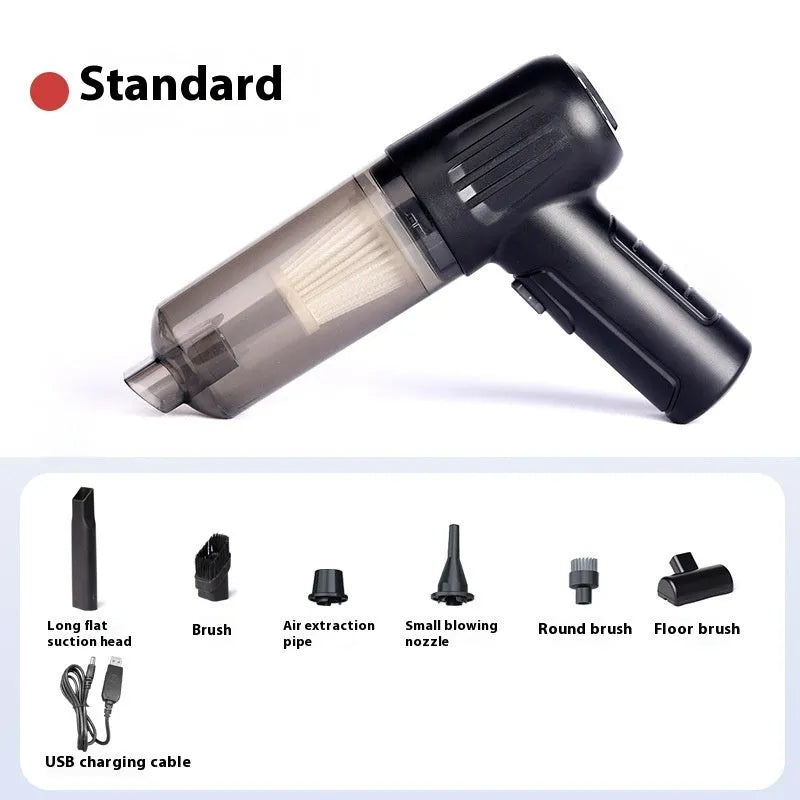 Handheld cordless pet hair vacuum cleaner with attachments on a sofa