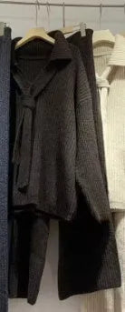 Women's acrylic fibre imitation cashmere knitting top and trousers two-piece set in four colour options