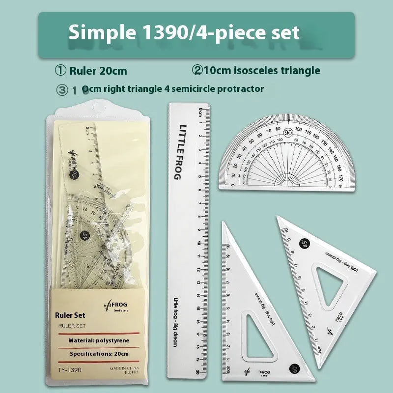 Youpai transparent acrylic ruler set with square and protractor on paper