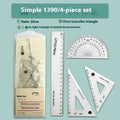 Youpai transparent acrylic ruler set with square and protractor on paper