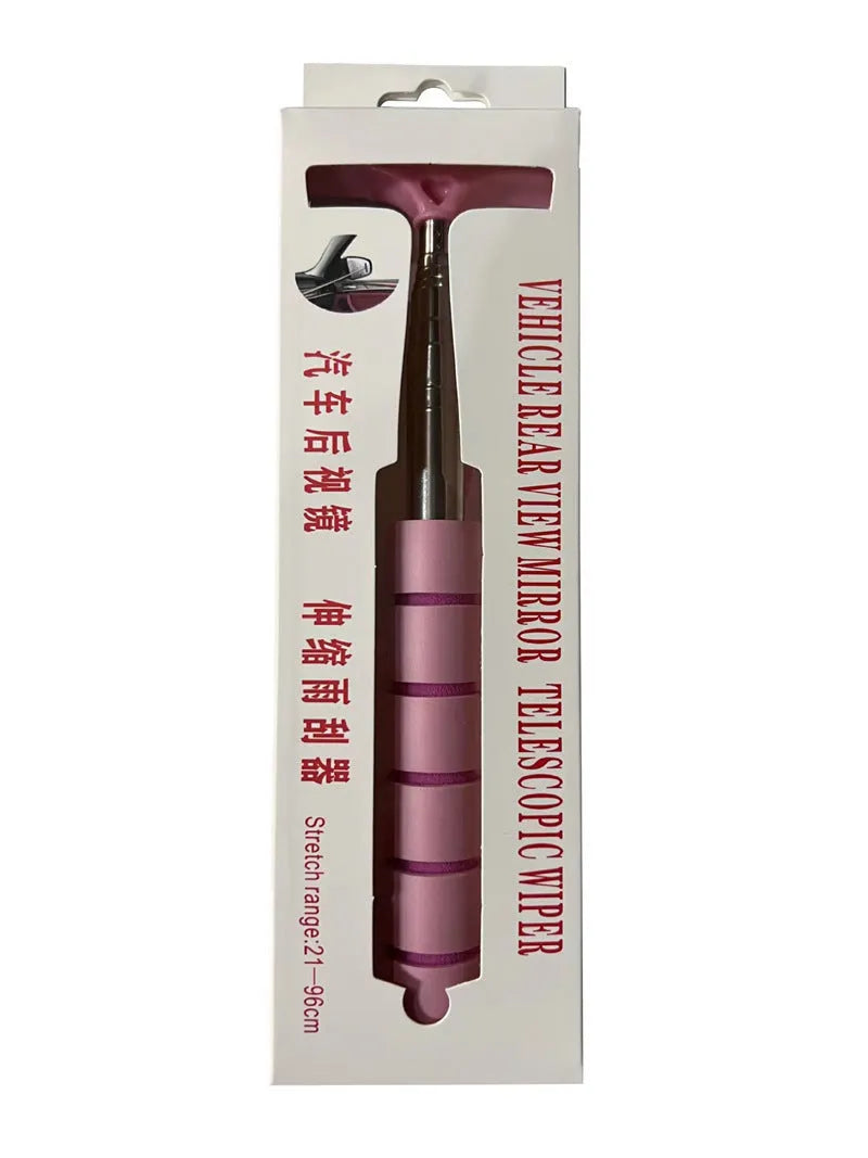Retractable stainless steel car mirror wiper extended to show 100cm length and rubber blade.