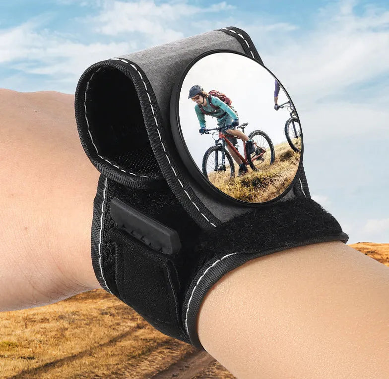 Black nylon bicycle handlebar rear-view mirror with adjustable clamp mechanism