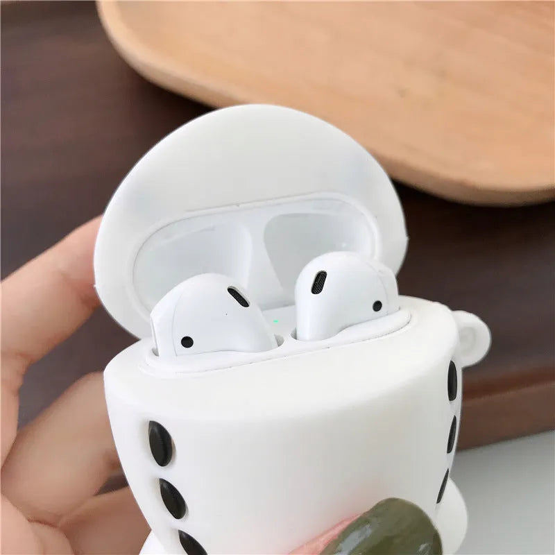 Silicone flip case for AirPods 1 and 2 with cartoon aeroplane headset design and metal hook.