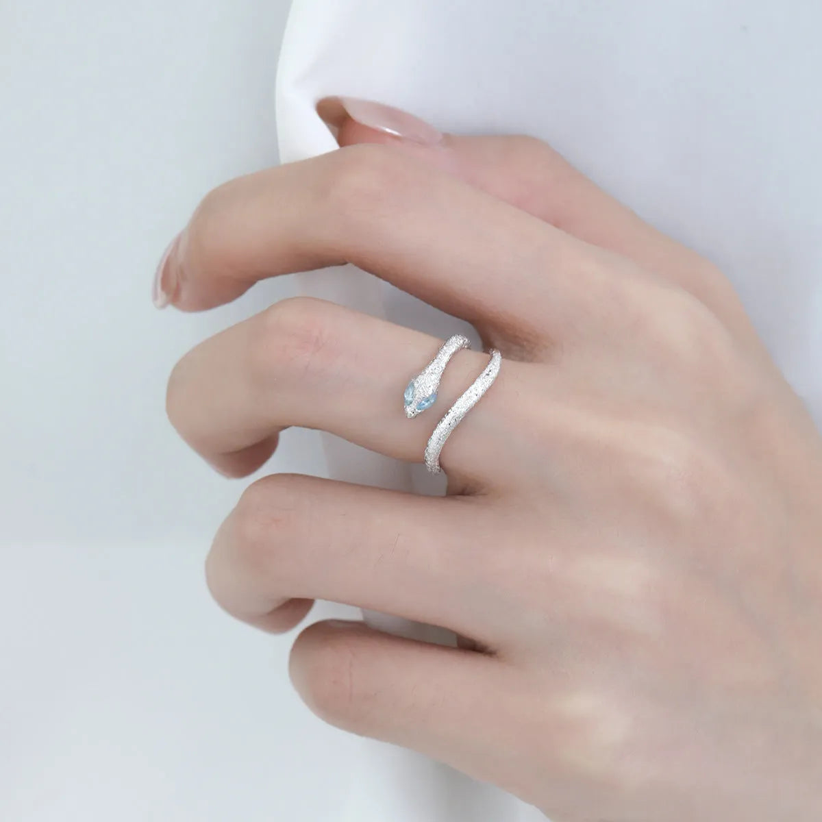 Sterling silver adjustable snake zodiac ring with platinum electroplated finish and cool minority styling