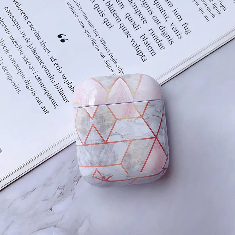 White Marble pattern hard PC protective case for AirPods charging box