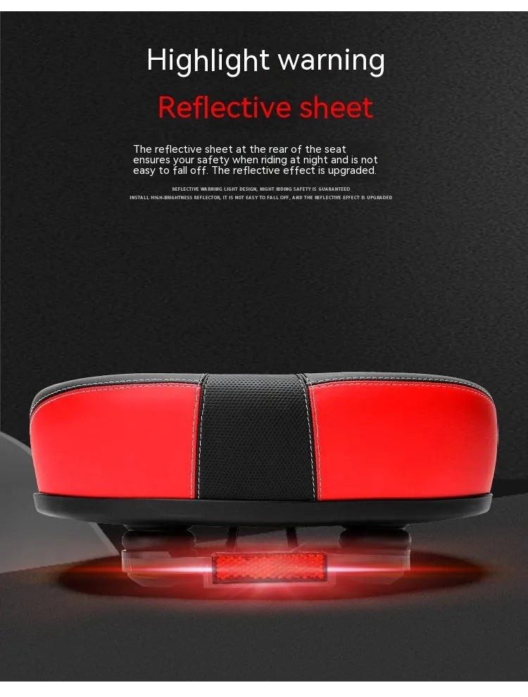 Large thickened bicycle saddle with reflective stitching in red, grey, or light brown colour