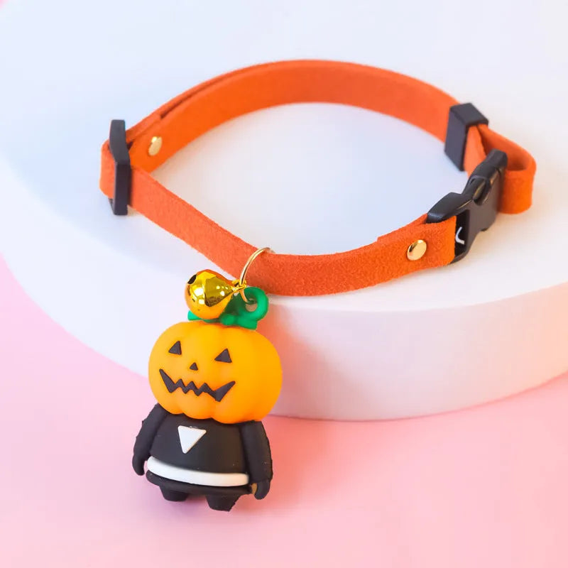 Halloween dog collar with luminous cartoon patterns in Pumpkin Man, Luminous Brat and Luminous Skull designs
