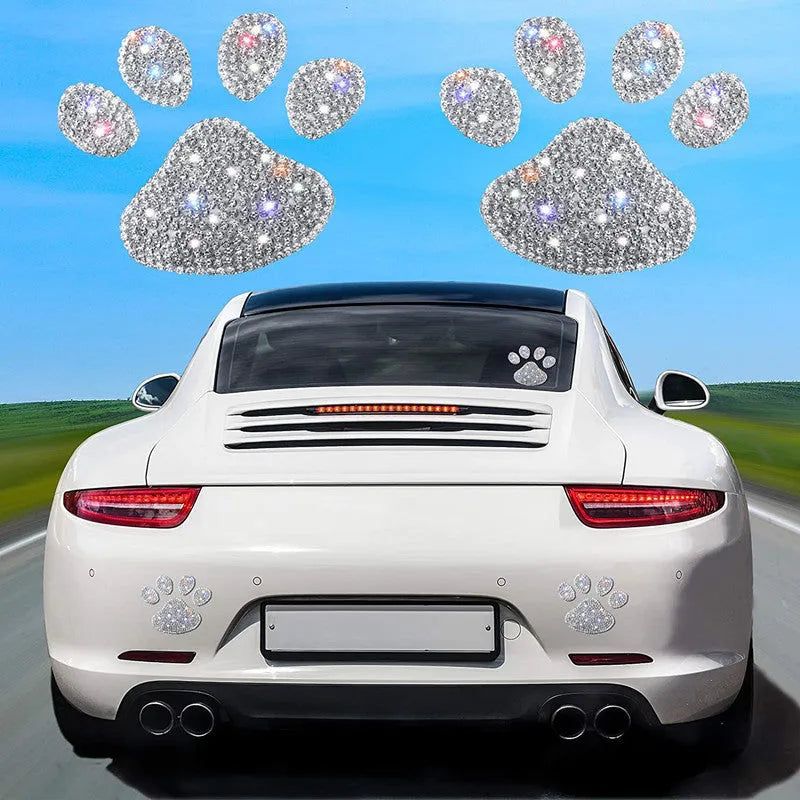 Glass diamond car sticker showing butterfly or bear paw design measuring 7x6cm