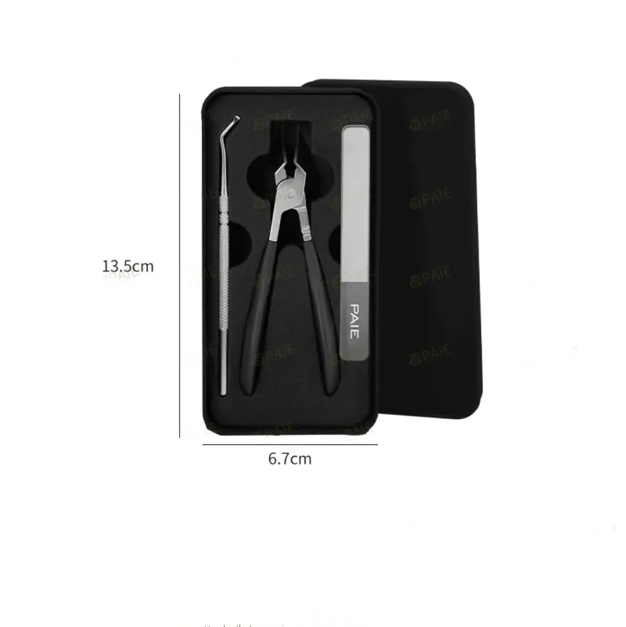 Household manicure kit with seven tools including champagne pliers and curved nose pliers in brown, white, and green colours
