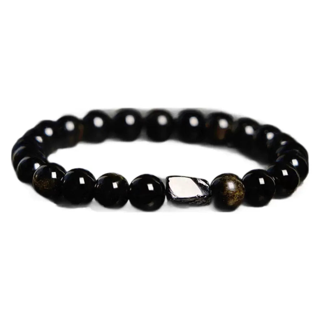 Natural obsidian stone bead bracelet with constellation design in 8mm size on wrist