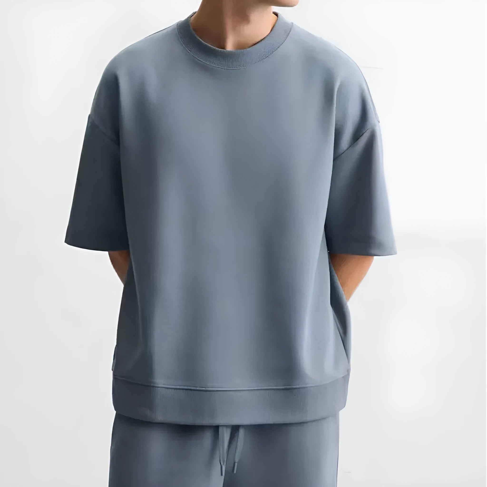 Polyester loose fit short sleeve shirt and matching shorts co-ord set in blue