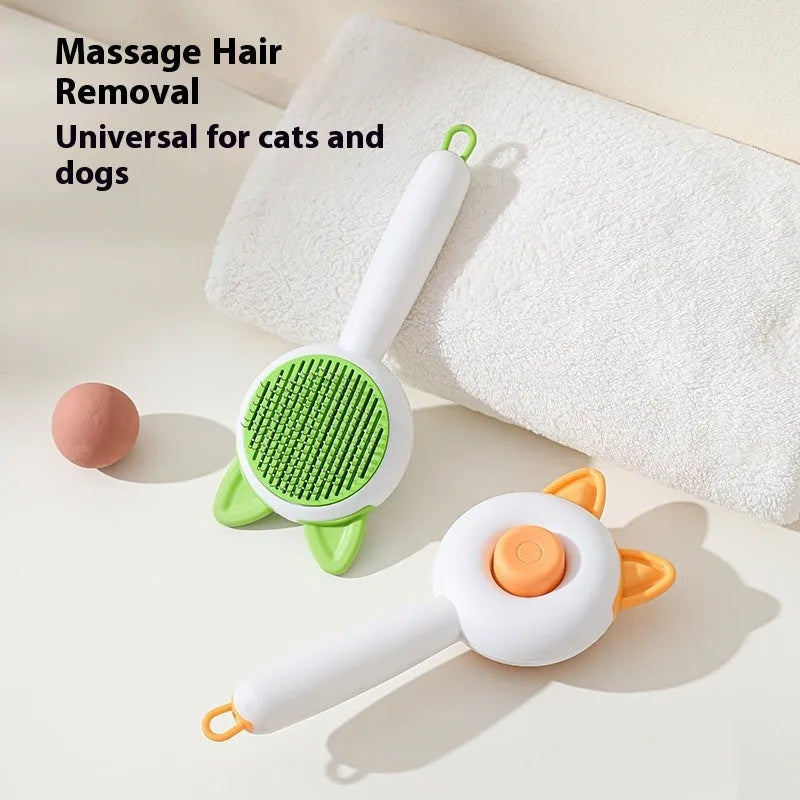 Self-cleaning cat grooming comb with massage function in greenish white colour