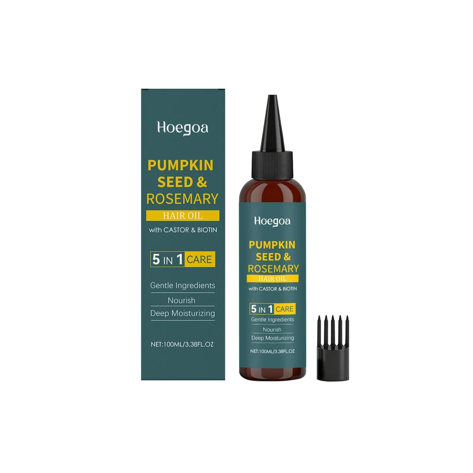 Rosemary hair care essential oil 100ml bottle with pointed applicator nozzle and hair comb