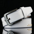 Men's imitation leather belt with retro pattern and alloy pin buckle in black, brown, or white