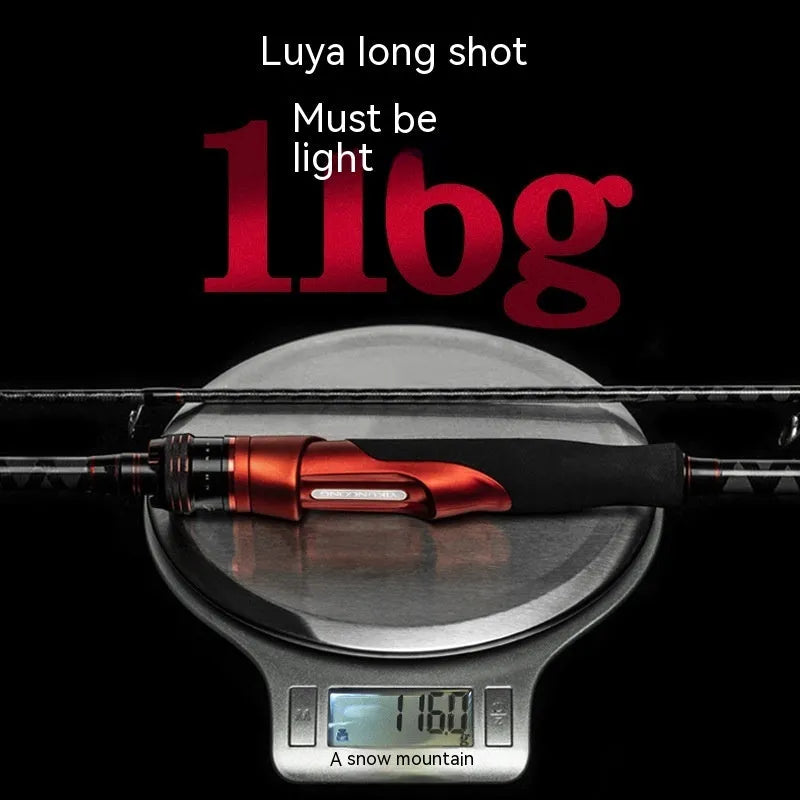Carbon ultralight fishing rod showing straight handle and pikestaff handle options for lure spinning.