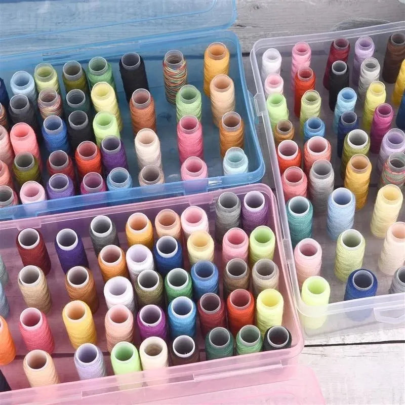 Embroidery storage box with 42 compartments for threads and sewing tools in transparent plastic
