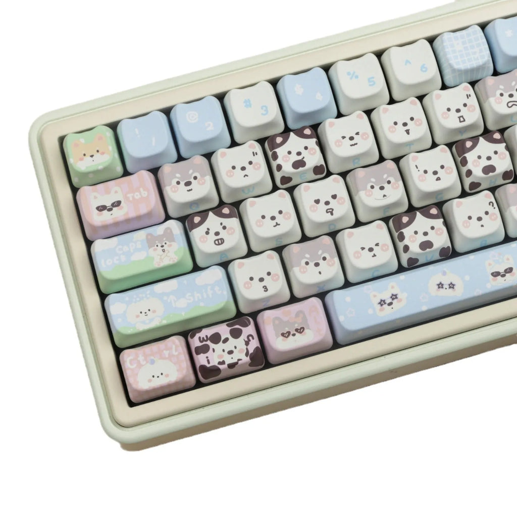 PBT dye-sublimation printed keycap set with colourful animal designs for mechanical keyboard customisation