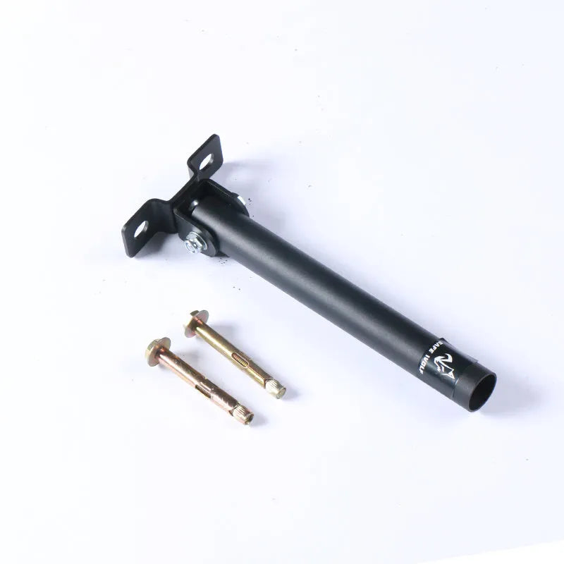 Steel wall barbell rack with 25 vertical tubes for bar and tool storage