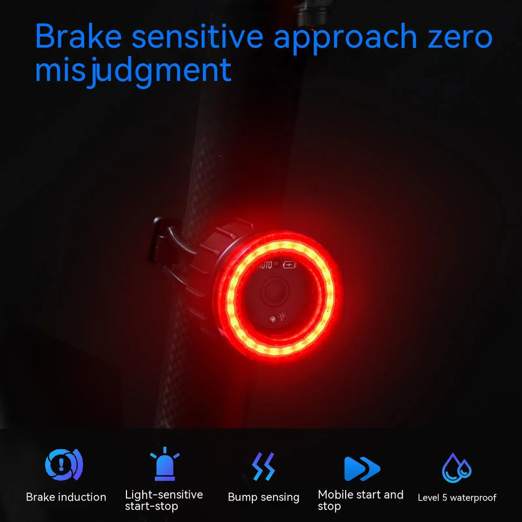 Black intelligent induction brake taillight for bicycles with aluminium alloy casing and mounting brackets