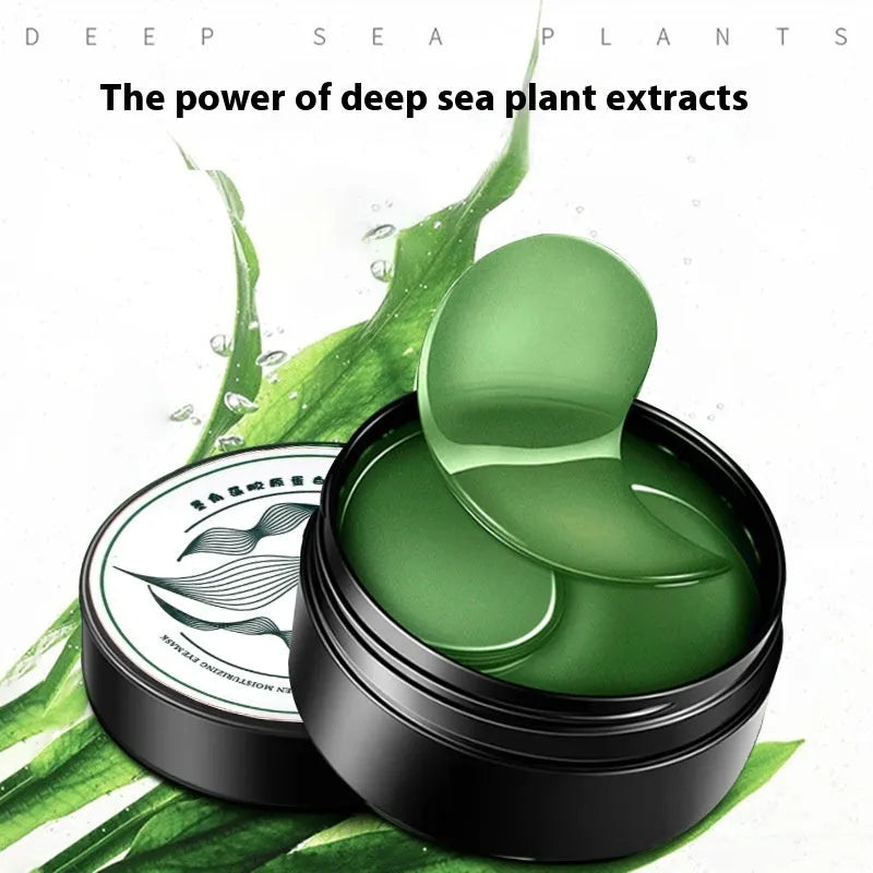 Pack of 60 green seaweed extract and sodium hyaluronate sheet eye masks for moisturising.