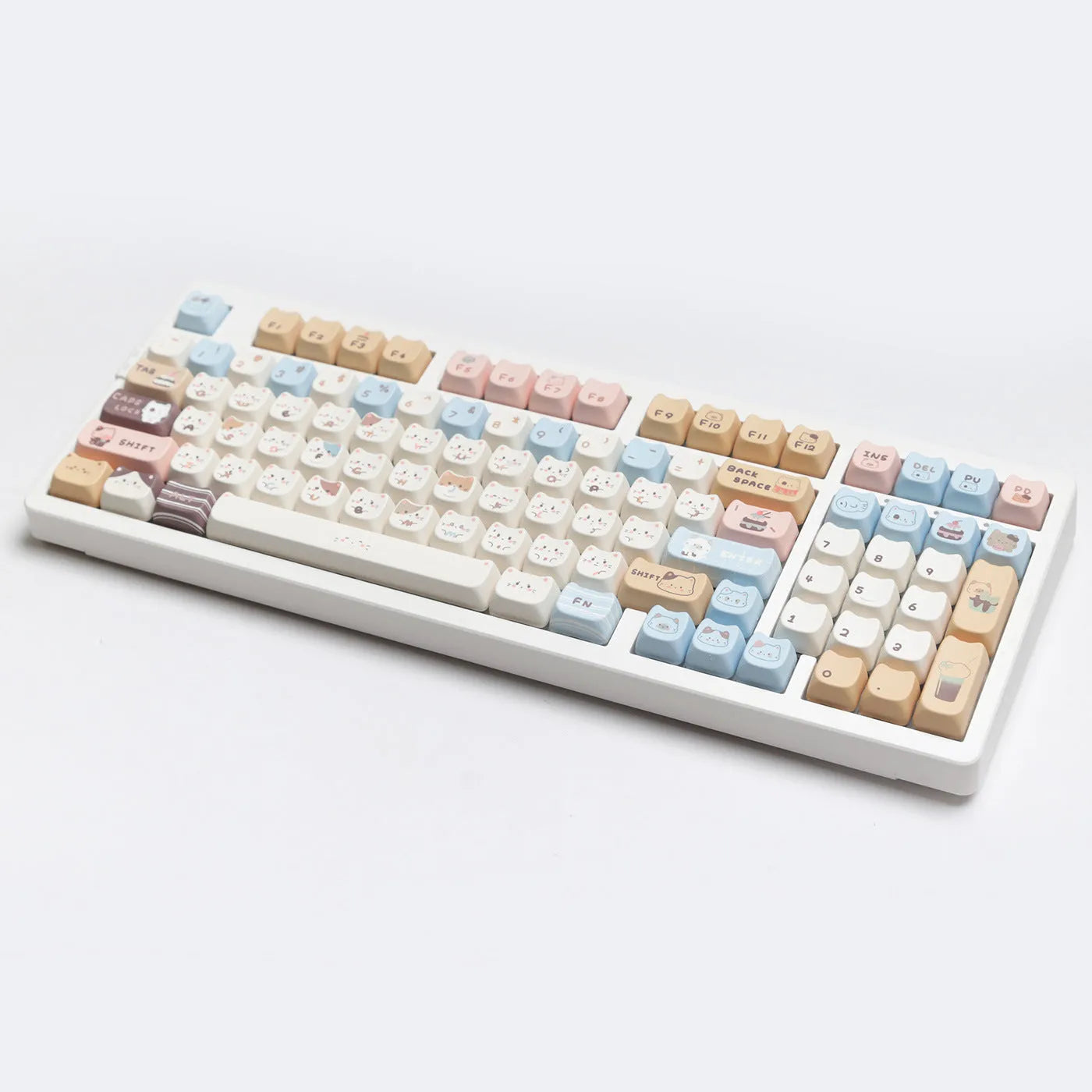 Sea salt cat design PBT keycap set with sublimation printing showing 1.5u space bar and March past supplements