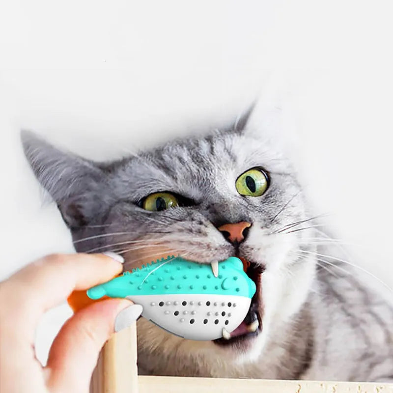 Silicone fish-shaped chew toy for cats in four colour options