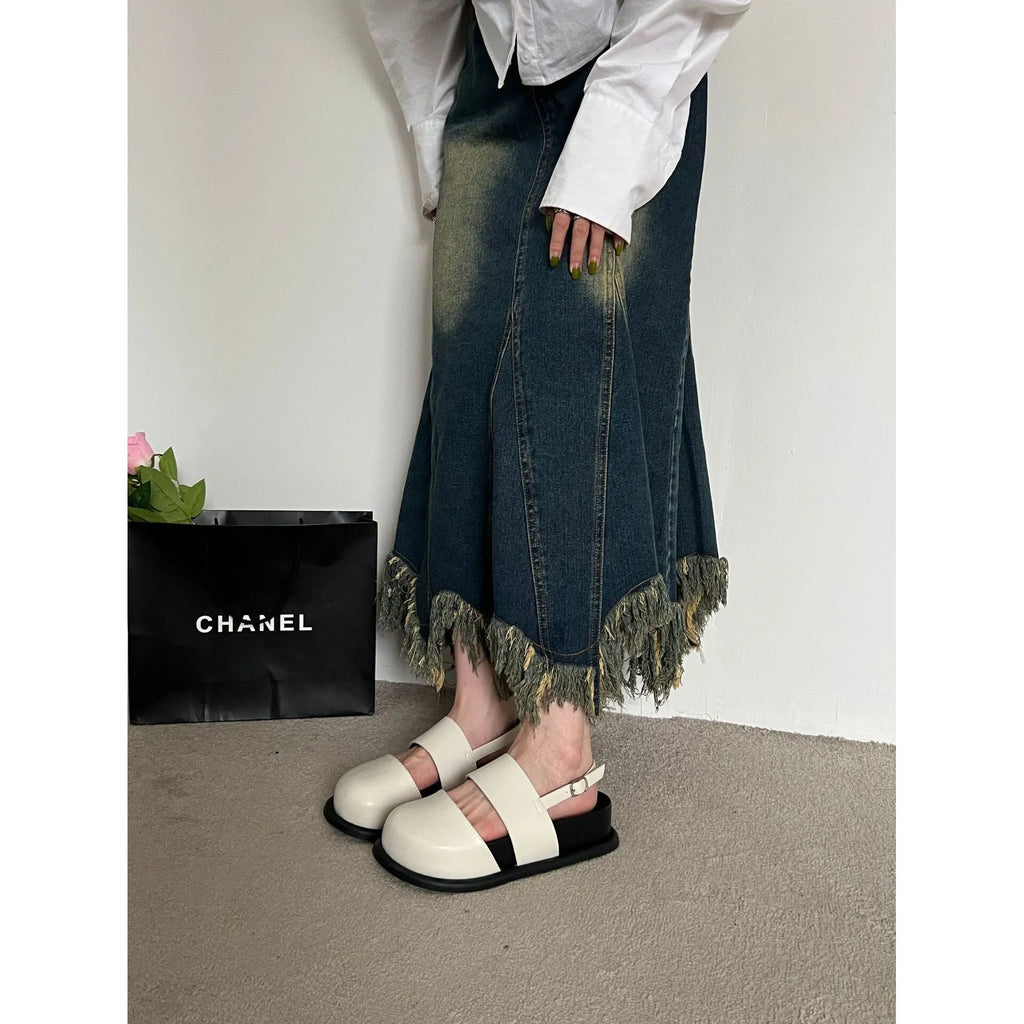 Retro raised sole sandals with ankle buckle in microfibre, shown in apricot colour
