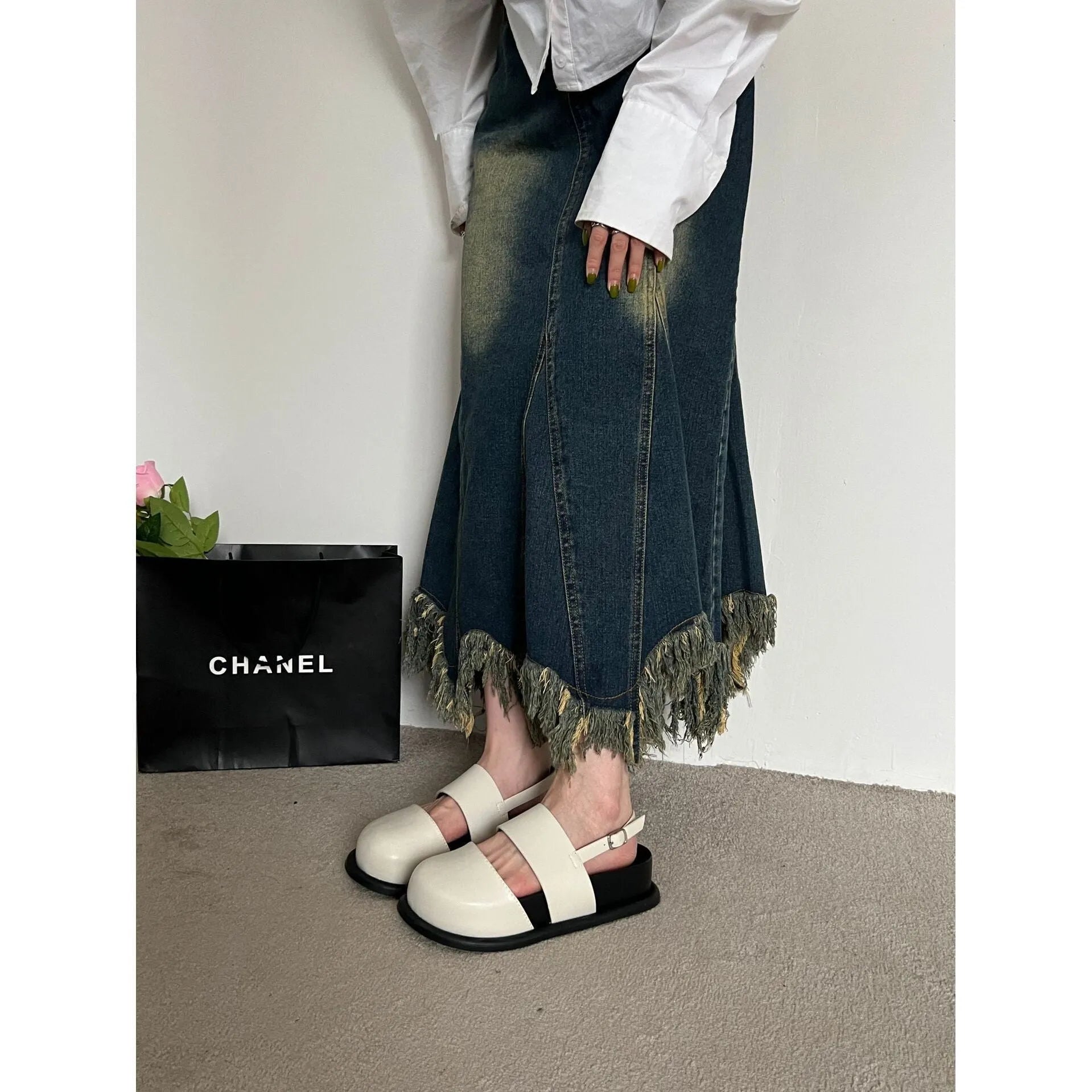 Retro raised sole sandals with ankle buckle in microfibre, shown in apricot colour