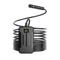 F300 WiFi dual lens endoscope camera with 5.5mm and 8mm probes, magnet, and hook accessories on a smartphone display