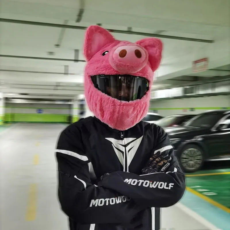 Pink cartoon pig plush helmet protective hood cover for motorcycle helmets